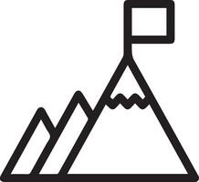 A black and white mountain icon with a flag on top vector