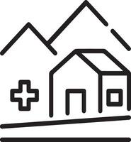 A house with a cross on it and mountains in the background vector