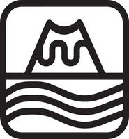 A black and white icon of a volcano vector
