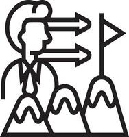 A man is standing in front of a mountain with arrows pointing up vector