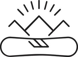 A snowboard is shown with mountains in the background vector