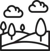 A black and white illustration of a landscape with trees and clouds vector