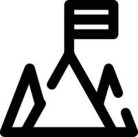 A black and white mountain icon with flag on the top vector