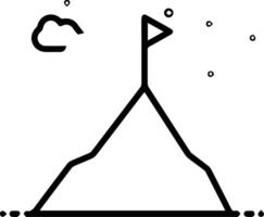 A mountain with a flag on top and clouds in the sky vector