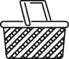 A black and white illustration of a basket vector