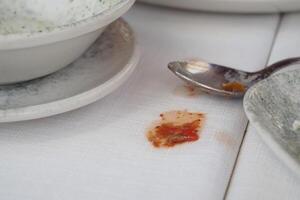 foods spilled over the breakfast table. photo