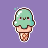 Green Ice Cream Cone with Sparkle - Vibrant Illustration vector