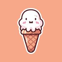 Smiling Vanilla Ice Cream Cone with Adorable Face vector