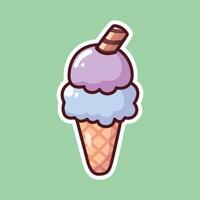 Purple and Blue Ice Cream Cone with Chocolate Stick vector