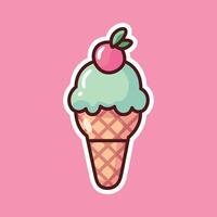 Mint and Cherry Ice Cream Cone with Whipped Cream vector