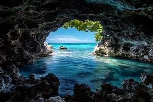 A View of the Ocean Through a Sea Cave photo