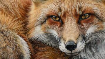 Close-Up Portrait of a Red Fox's Face with a Focus on its Eyes and Nose photo