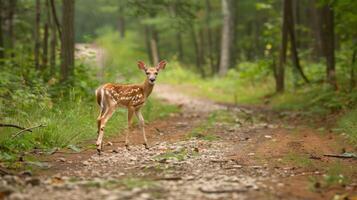 Fawn Standing on a Forest Path photo