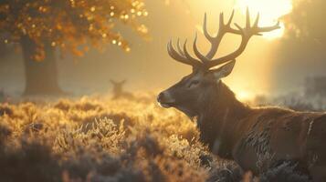 Majestic Red Deer Buck with Antlers in Golden Morning Light photo