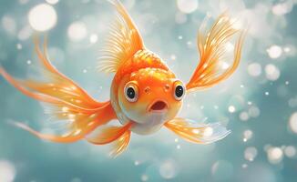 A Surprised Goldfish with Large Eyes and Flowing Fins photo