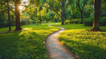 Winding Path Through a Sun-Dappled Forest photo