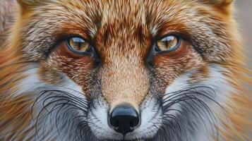 A Close-Up Portrait of a Red Fox's Face with Focus on its Eyes and Nose photo