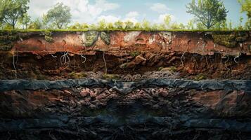 A Cross-Section of Earth Showing Soil Layers and Rock Formations photo