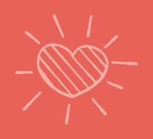 A striped heart with rays like the sun color vector
