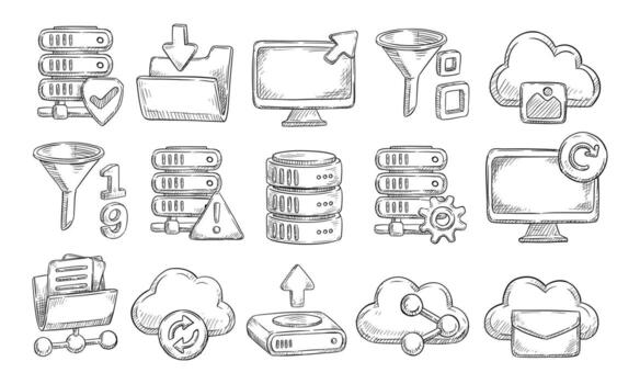 Cloud Computing network handdrawn collection vector