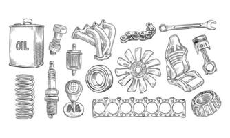 Vehicle Mechanics part handdrawn collection vector