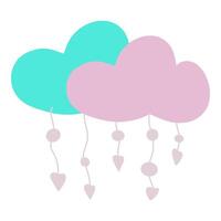 Cute clouds with hearts illustration, hand drawn design element vector