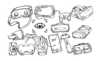 virtual reality technology handdrawn collection vector
