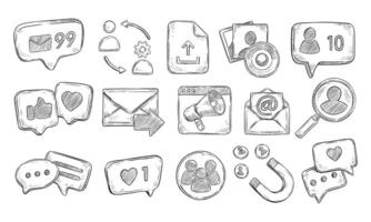 digital social media handdrawn collection vector