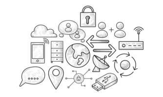 web hosting handdrawn collection vector