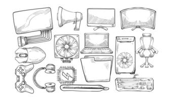 computer components handdrawn collection vector