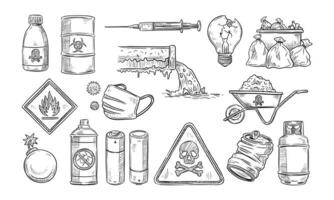 hazardous waste handdrawn collection vector