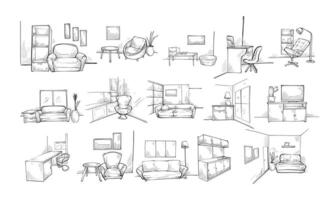 interior design handdrawn collection vector