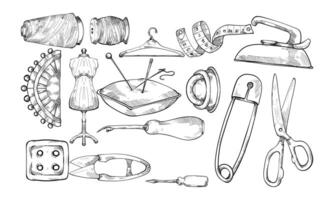 tailor tools handdrawn collection vector