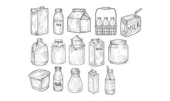 milk container handdrawn collection vector