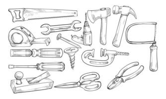 carpenter tools handdrawn collection vector