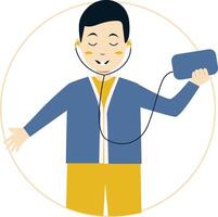 Men Listen to Music with Earphone vector
