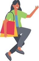 Woman Carrying Shopping Bag with Green Clothes vector