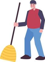 Man Cleaning Profession Holding Broom in Flat Design vector