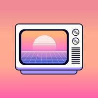 TV Illustration With Vaporwave Design Style And Gradient Background vector