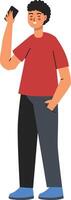 Man Holding Smartphone for Selfie vector