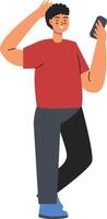 Man Holding Smartphone with Red Clothes vector