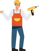 Man Construction with Drill vector