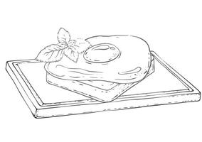 fried egg on toast with cucumber and basil, breakfast. High quality illustration. Watercolor drawing on white background. Can be used in menus, recipes, cooking, dish ingredients vector