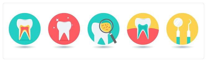 A set of 5 medical icons as teeth, tooth, tooth germs, tooth decay vector