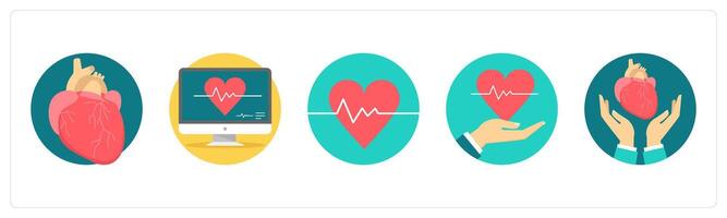 A set of 5 medical icons as heart, monitor, heart beat vector