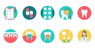 A set of 10 Medical icons as treatment record, capsule, medicine vector