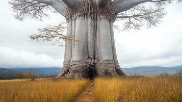 A large tree with a path leading to it photo