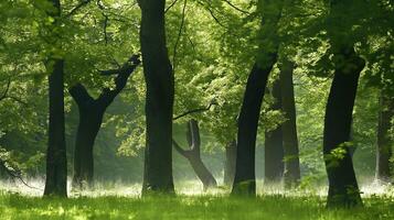 A green forest with trees and grass photo