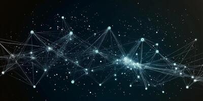 Abstract network of dots and lines on black background photo