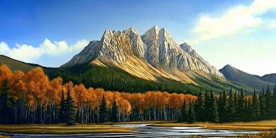 Majestic mountains and autumnal trees photo